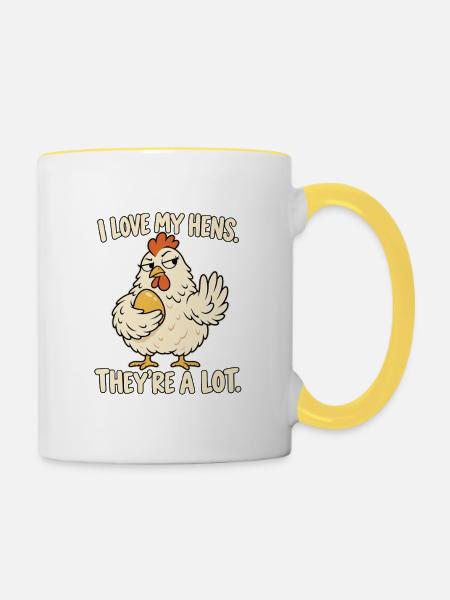 Hennenliebe: freches Huhn - Tasse zweifarbig - Weiß/Gelb