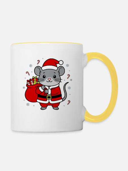 Niedlicher Kawaii-Maus-Weihnachtssack - Tasse zweifarbig - Weiß/Gelb