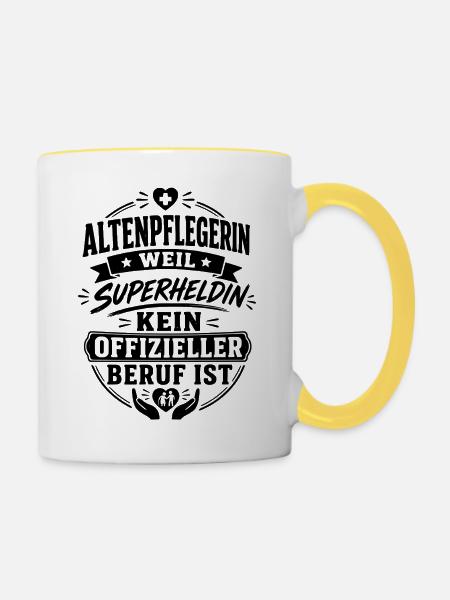 Altenpflegerin Superheldin - Tasse zweifarbig - Weiß/Gelb