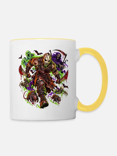 Slasher Mit Neon-Horror - Tasse zweifarbig - Weiß/Gelb