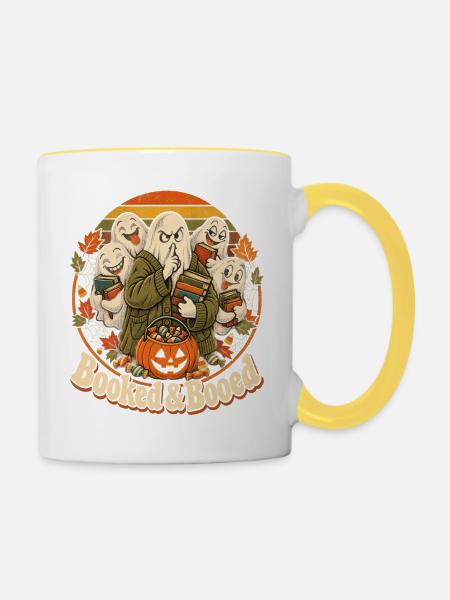Halloween Geist Booked & Booed Leser - Tasse zweifarbig - Weiß/Gelb