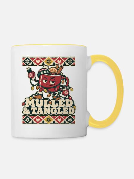 Glühwein Weihnachten – Mulled & Tangled - Tasse zweifarbig - Weiß/Gelb