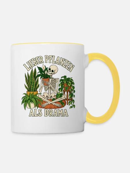 Lieber Pflanzen als Drama  - Tasse zweifarbig - Weiß/Gelb