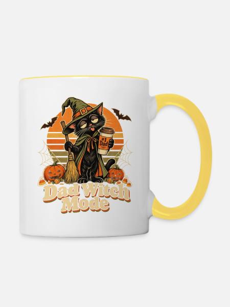 Halloween Dad Witch Mode Katze - Tasse zweifarbig - Weiß/Gelb