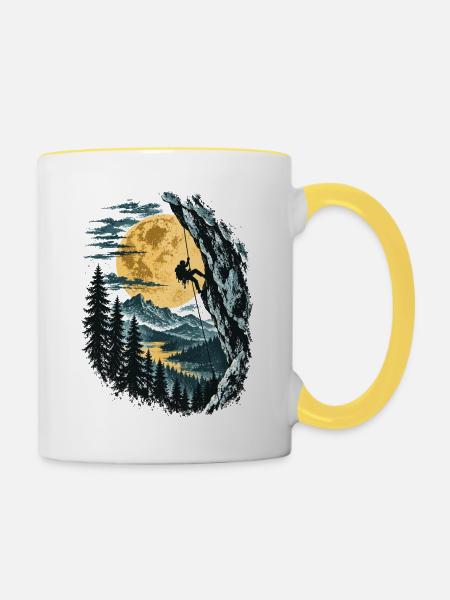 Klettern, Bergsteigen, Kletterer, Berg - Tasse zweifarbig - Weiß/Gelb