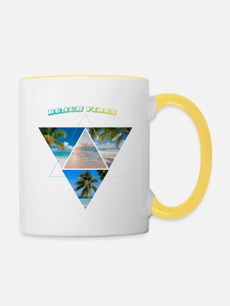 Beach vibes Palmen - Tasse zweifarbig - Weiß/Gelb