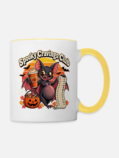 Halloween Vampirfledermaus Spooky Cravings Crew - Tasse zweifarbig - Weiß/Gelb