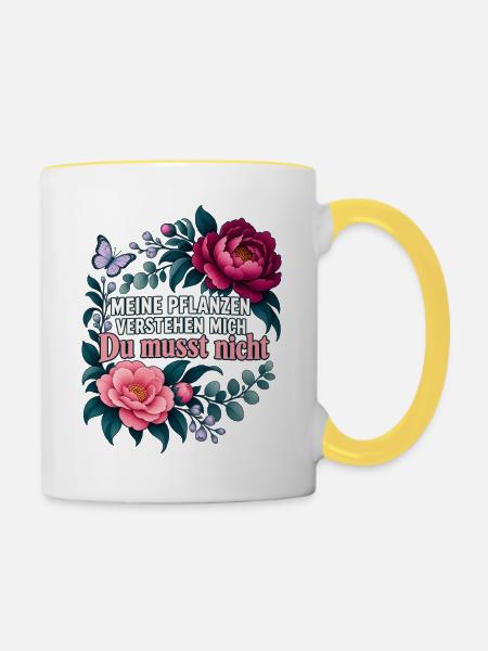 Pflanzenmama Geschenkidee Pfingstrosen Gärtnern - Tasse zweifarbig - Weiß/Gelb