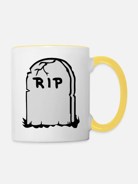 Grabstein - Tasse zweifarbig - Weiß/Gelb