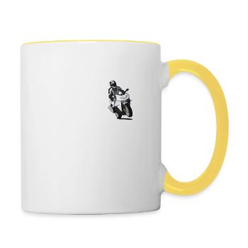 Echter Biker - Motorradfahrer mit Spruch - Tasse zweifarbig - Weiß/Gelb - Rechts