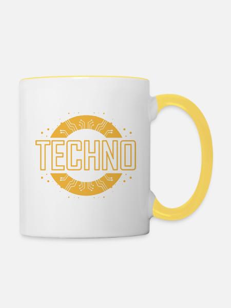 Techno - Tasse zweifarbig - Weiß/Gelb