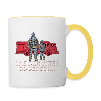 Wie der Vater so der Sohn Feuerwehr Feuerwehrauto - Tasse zweifarbig - Weiß/Gelb - Rechts