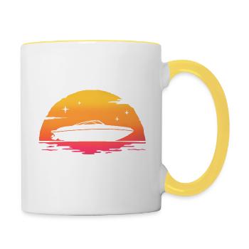 Sonnenuntergang Außenborder Motorboot Motorboot - Tasse zweifarbig - Weiß/Gelb - Rechts
