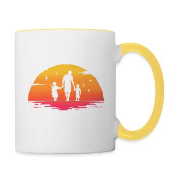 Vater und Tochter - Vater und Sohn, Vater Sohn und Tochter - Tasse zweifarbig - Weiß/Gelb - Rechts