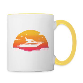 Sonnenaufgang Yacht Marine Schiff Boot Yachting - Tasse zweifarbig - Weiß/Gelb - Rechts