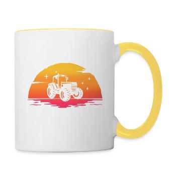 Sunrise Traktor T-Shirt Landwirt Traktor - Tasse zweifarbig - Weiß/Gelb - Rechts