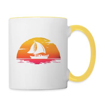 Sunrise Sail Sailing Captain T-Shirt Segelboot Boot - Tasse zweifarbig - Weiß/Gelb - Rechts