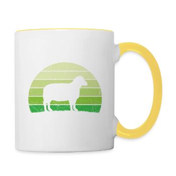 Retro Schaf T-Shirt Schaf - Tasse zweifarbig - Weiß/Gelb - Rechts
