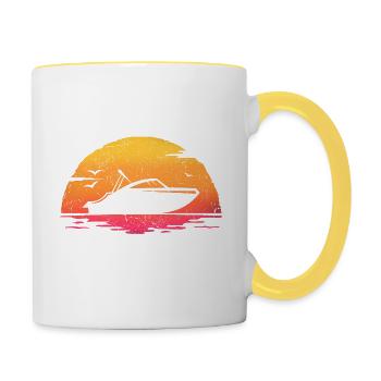 bateau à moteur hors bord t-shirt yacht - Mug contrasté - blanc/jaune - Droite