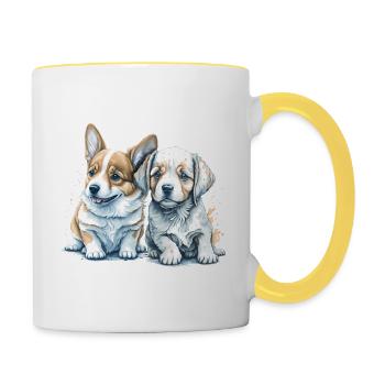 Aquarelle de chiots Labrador et Corgi - Mug contrasté - blanc/jaune - Droite