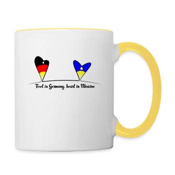 Feet in Germany, heart in Ukraine - Tasse zweifarbig - Weiß/Gelb - Rechts
