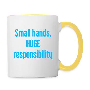 Small Hands, Huge Responsibility Parent Saying - Contrasting Mug - white/yellow - Right