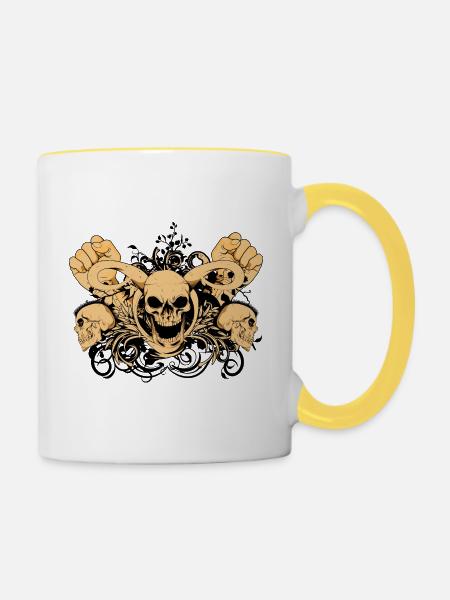 Schädel Punsch - Tasse zweifarbig - Weiß/Gelb