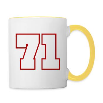 71 Zahl nummer - Tasse zweifarbig - Weiß/Gelb - Rechts