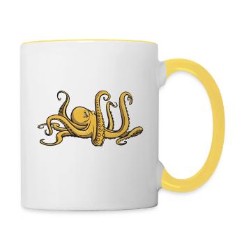 Octopus - 8 people hitting at the same time - saying - Contrasting Mug - white/yellow - Right