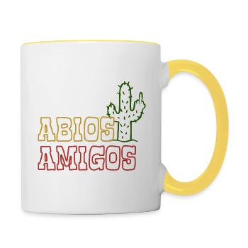 Abios Amigos - Mittelfinger Abitur Abi - Tasse zweifarbig - Weiß/Gelb - Rechts