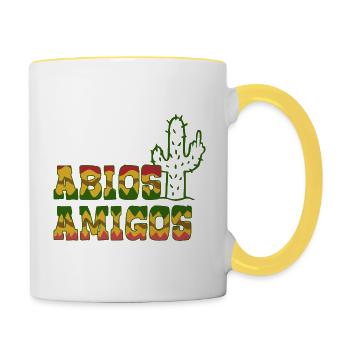 Abios Amigos - Mittelfinger Abitur Abi - Tasse zweifarbig - Weiß/Gelb - Rechts