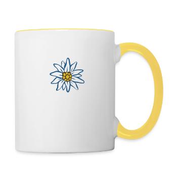Pfiat di - Alpen Edelweiß Gruß aus Bayern - Tasse zweifarbig - Weiß/Gelb - Rechts