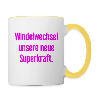 Diaper change – our new superpower - Contrasting Mug - white/yellow - Right