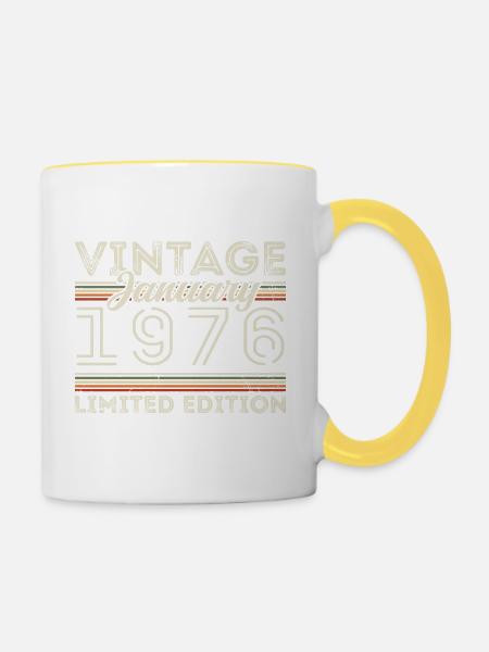 Januar 1976 Jahrgang 1976 - Geburtstag Januar 1976 - Tasse zweifarbig - Weiß/Gelb