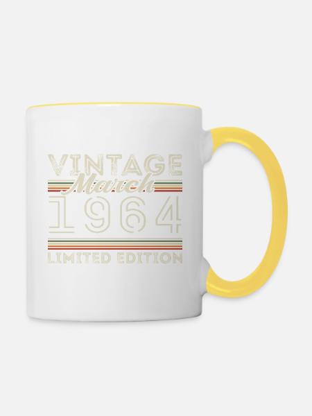 March 1964 Vintage 1964 Birthday Gift March - Contrasting Mug - white/yellow