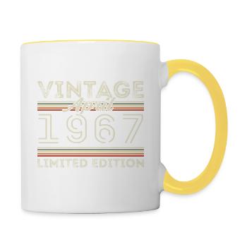 April 1967, Geboren im april 1967 - 58. Geburtstag - Tasse zweifarbig - Weiß/Gelb - Rechts