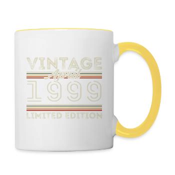 April 1999, Geboren im april 1999 - 26. Geburtstag - Tasse zweifarbig - Weiß/Gelb - Rechts