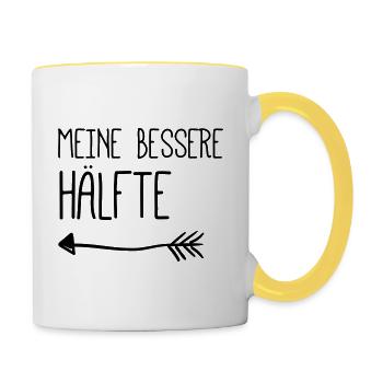 Valentinstag Partnershirt: meine bessere Hälfte - Tasse zweifarbig - Weiß/Gelb - Rechts
