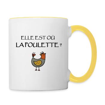 Elle est où la poulette - Mug contrasté - blanc/jaune - Droite