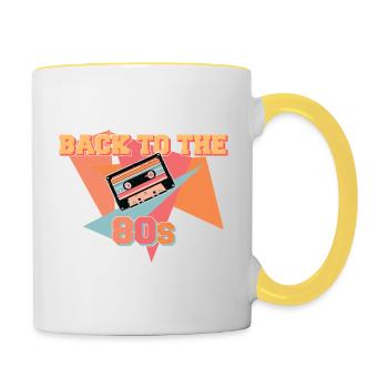 Back to the 80s Kasette Vintage & Retro Geschenk - Tasse zweifarbig - Weiß/Gelb - Rechts