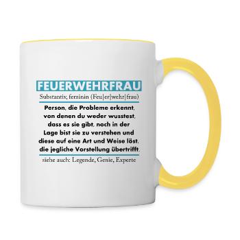 Feuerwehrfrau - Tasse zweifarbig - Weiß/Gelb - Rechts