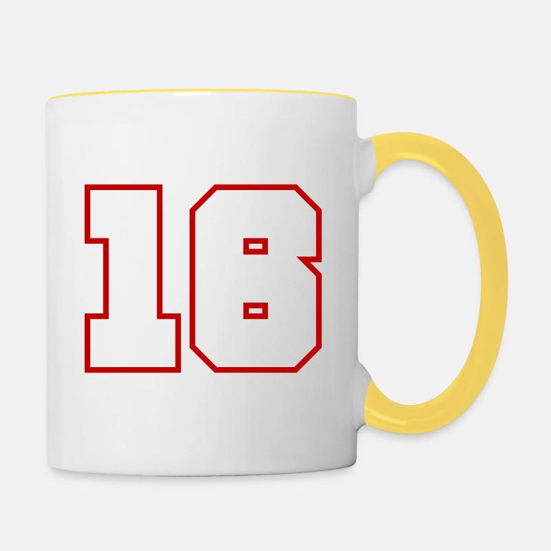 16 Numéro de numéro - Mug contrasté - blanc/jaune