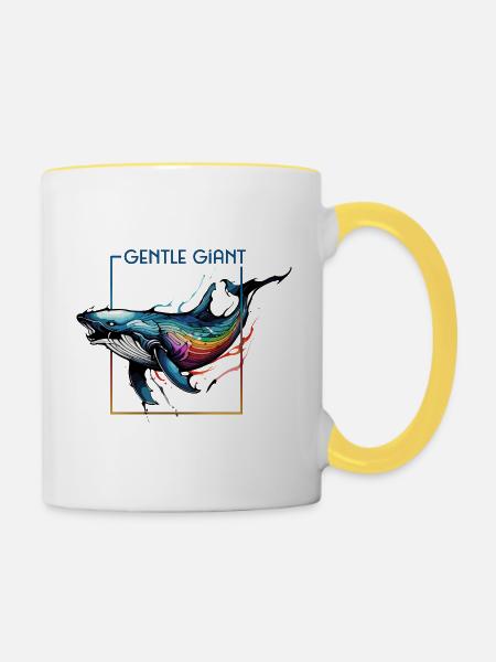 Strahlender Regenbogenwal - Der sanfte Riese - Tasse zweifarbig - Weiß/Gelb