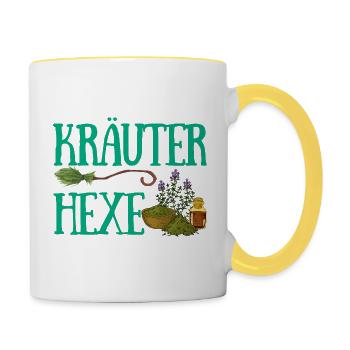 Kräuter Hexe Mystisches wild Kräuterdesign - Tasse zweifarbig - Weiß/Gelb - Rechts