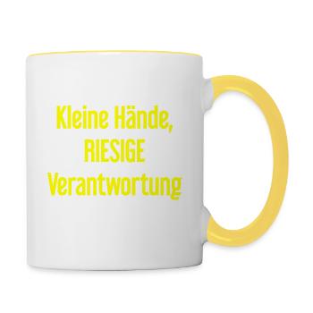 Small Hands, Huge Responsibility Parent Saying - Contrasting Mug - white/yellow - Right
