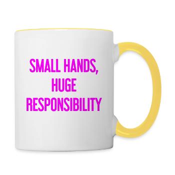 Small Hands, Huge Responsibility Parent Saying - Contrasting Mug - white/yellow - Right
