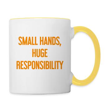 Small Hands, Huge Responsibility Parent Saying - Contrasting Mug - white/yellow - Right