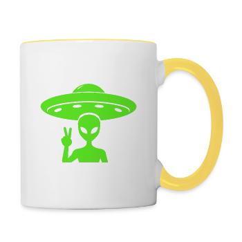 Paix OVNI extraterrestre - Mug contrasté - blanc/jaune - Droite