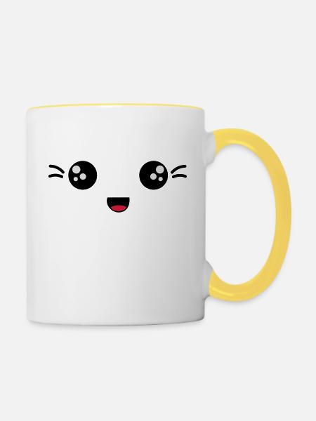 gesicht lachend - Tasse zweifarbig - Weiß/Gelb