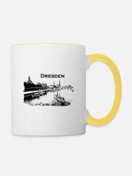 Dresden Panorama - Tasse zweifarbig - Weiß/Gelb
